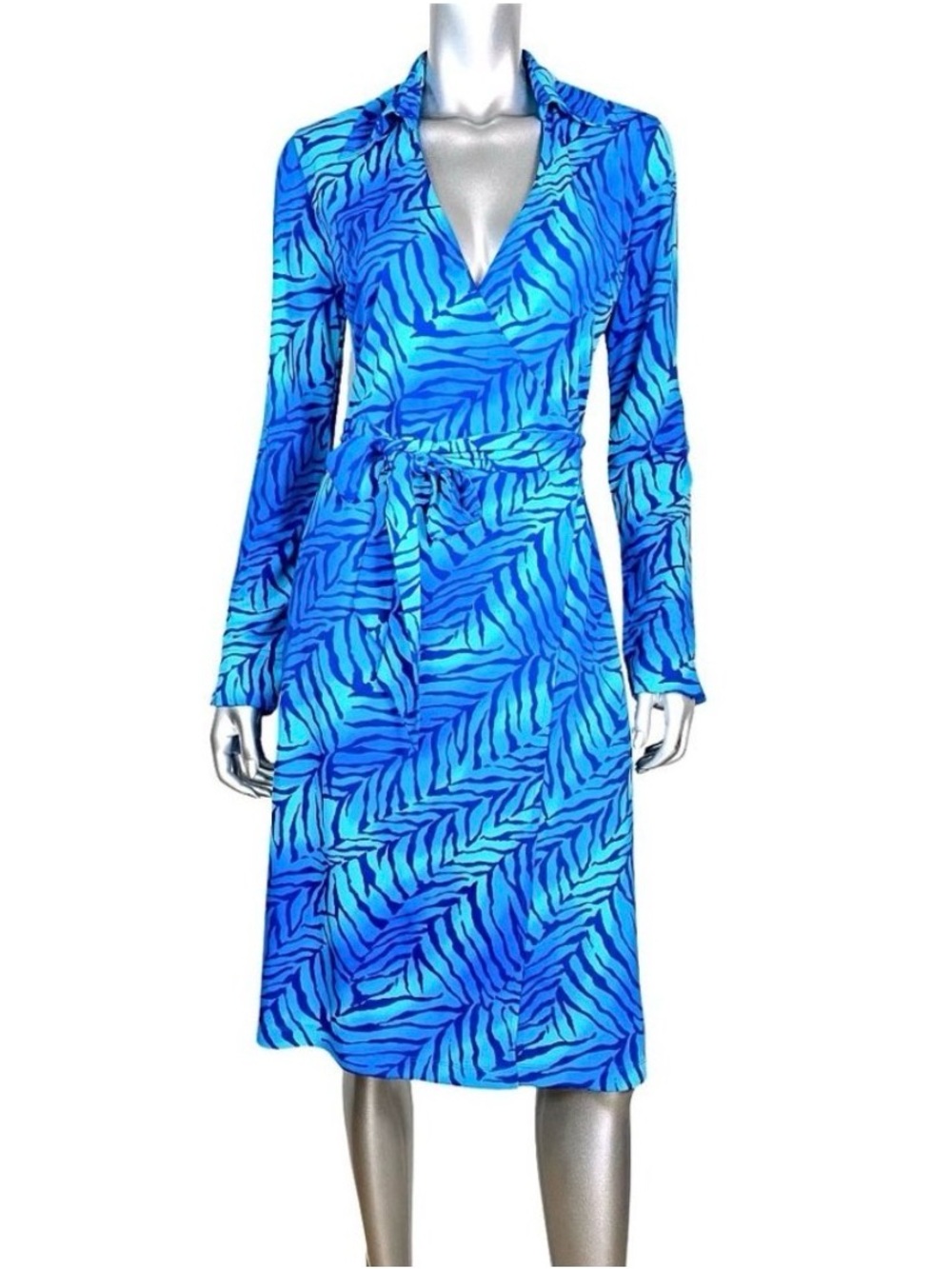 Vintage Y2K Express Blue Zebra Stripe Wrap Dress 9/10